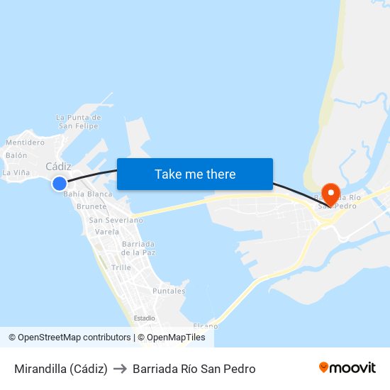 Mirandilla (Cádiz) to Barriada Río San Pedro map