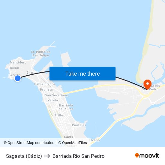 Sagasta (Cádiz) to Barriada Río San Pedro map