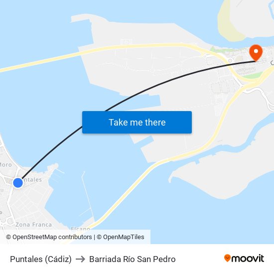 Puntales (Cádiz) to Barriada Río San Pedro map