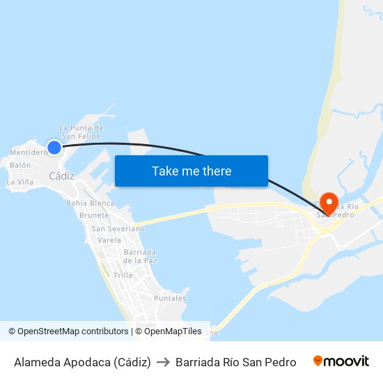 Alameda Apodaca (Cádiz) to Barriada Río San Pedro map