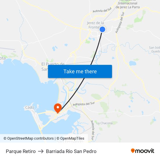 Parque Retiro to Barriada Río San Pedro map
