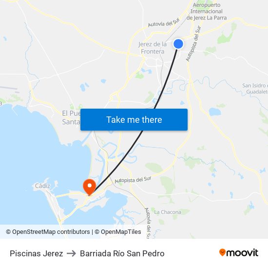 Piscinas Jerez to Barriada Río San Pedro map