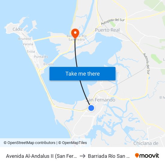Avenida Al-Andalus II (San Fernando) to Barriada Río San Pedro map