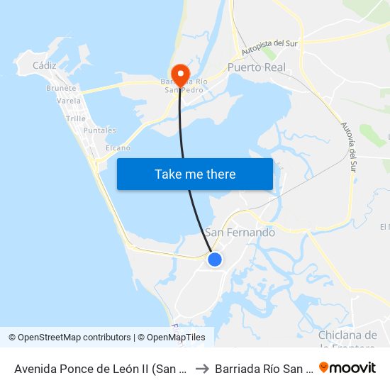 Avenida Ponce de León II (San Fernando) to Barriada Río San Pedro map