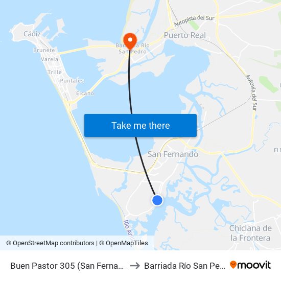 Buen Pastor 305 (San Fernando) to Barriada Río San Pedro map