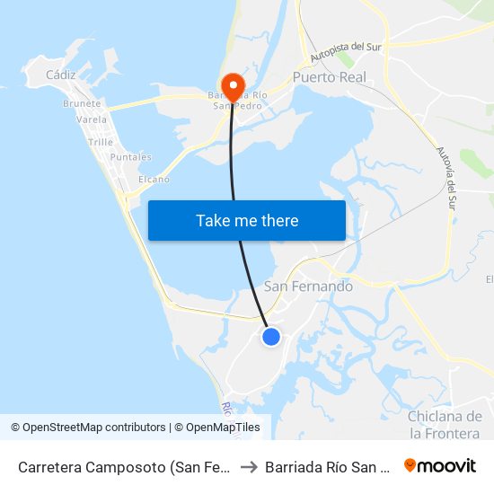 Carretera Camposoto (San Fernando) to Barriada Río San Pedro map