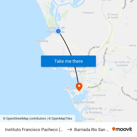 Instituto Francisco Pacheco (Sanlúcar) to Barriada Río San Pedro map
