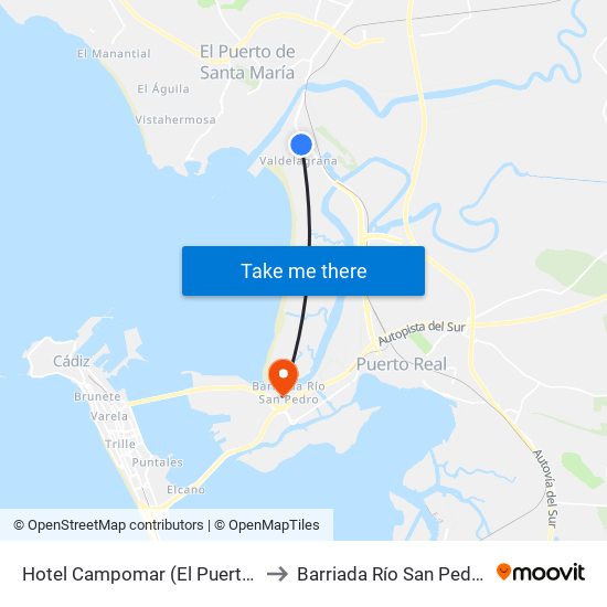 Hotel Campomar (El Puerto) to Barriada Río San Pedro map