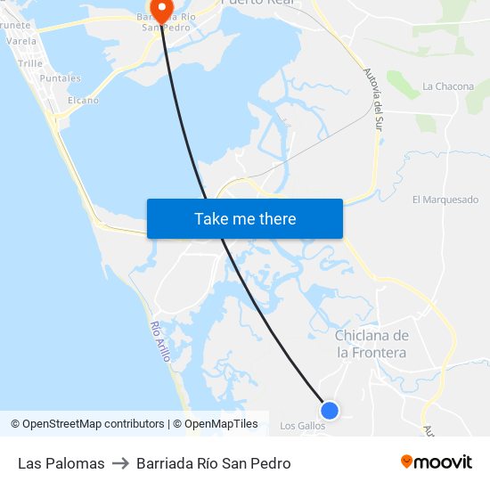 Las Palomas to Barriada Río San Pedro map