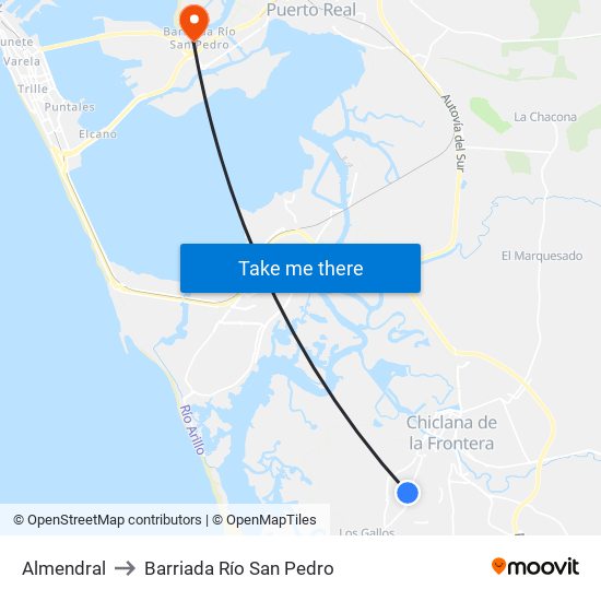 Almendral to Barriada Río San Pedro map