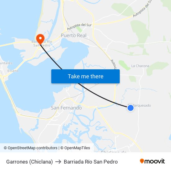 Garrones (Chiclana) to Barriada Río San Pedro map