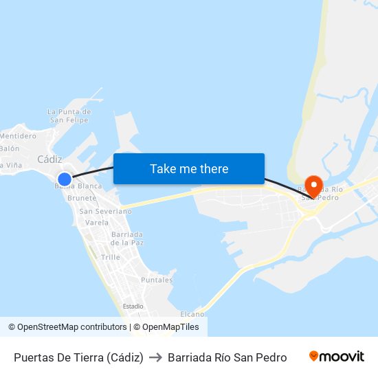Puertas De Tierra (Cádiz) to Barriada Río San Pedro map