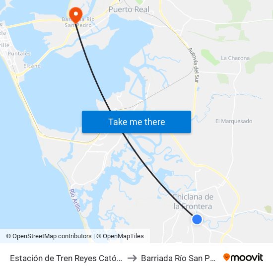 Estación de Tren Reyes Católicos to Barriada Río San Pedro map