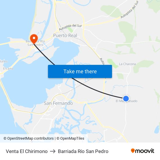 Venta El Chirimono to Barriada Río San Pedro map