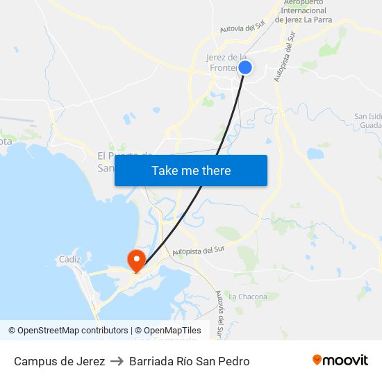 Campus de Jerez to Barriada Río San Pedro map