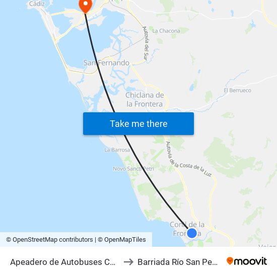 Apeadero de Autobuses Conil to Barriada Río San Pedro map