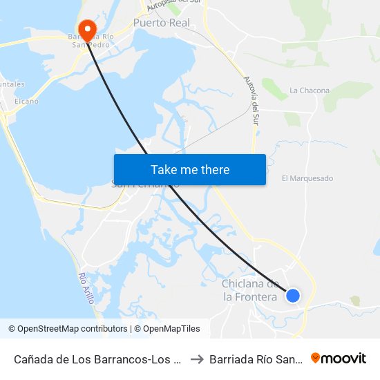 Cañada de Los Barrancos-Los Cazadores to Barriada Río San Pedro map