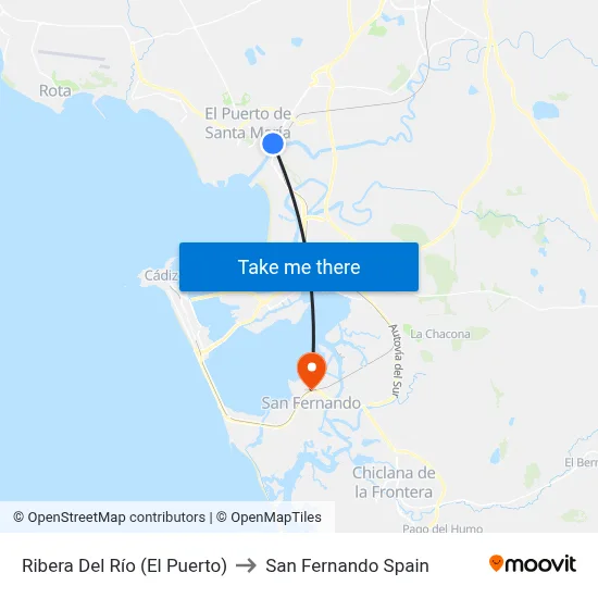 Ribera Del Río (El Puerto) to San Fernando Spain map