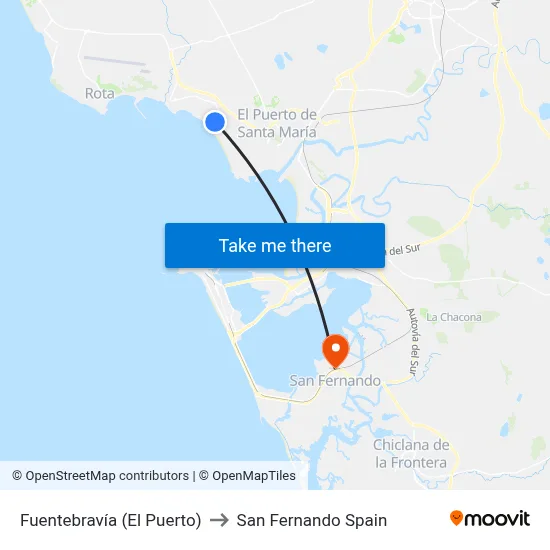 Fuentebravía (El Puerto) to San Fernando Spain map