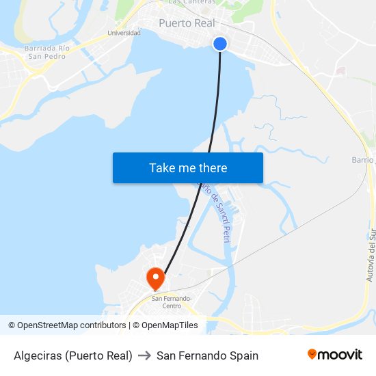 Algeciras (Puerto Real) to San Fernando Spain map