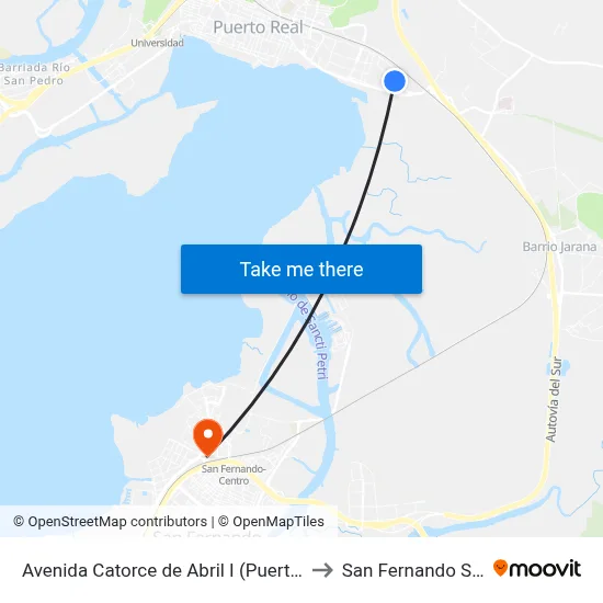 Avenida Catorce de Abril I (Puerto Real) to San Fernando Spain map