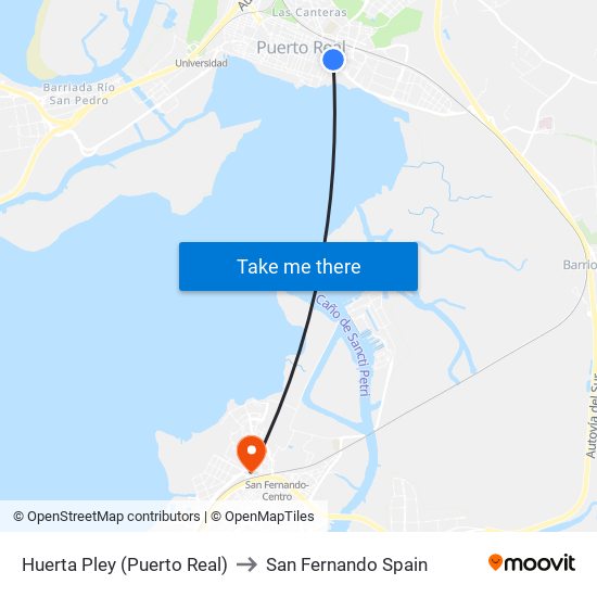 Huerta Pley (Puerto Real) to San Fernando Spain map