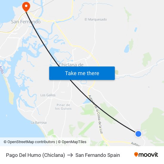 Pago Del Humo (Chiclana) to San Fernando Spain map