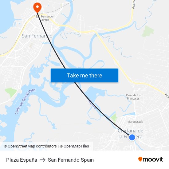 Plaza España to San Fernando Spain map