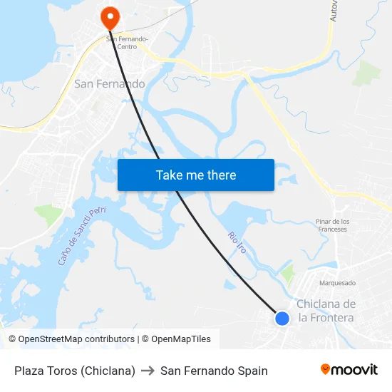 Plaza Toros (Chiclana) to San Fernando Spain map