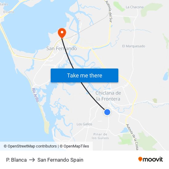 P. Blanca to San Fernando Spain map