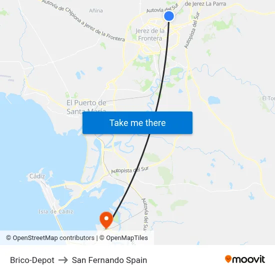 Brico-Depot to San Fernando Spain map