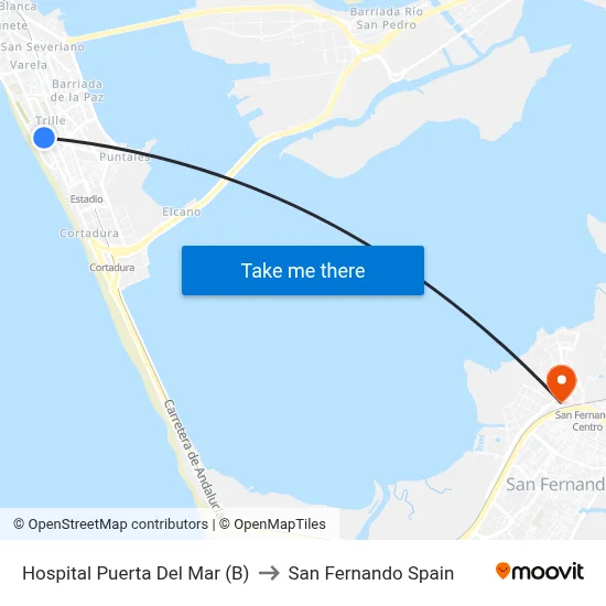 Hospital Puerta Del Mar (B) to San Fernando Spain map