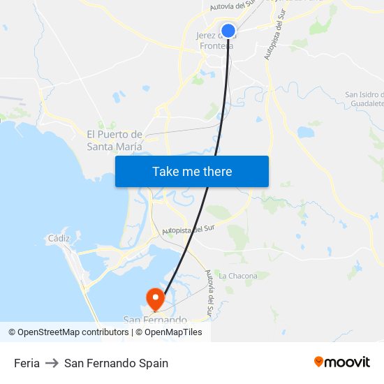 Feria to San Fernando Spain map