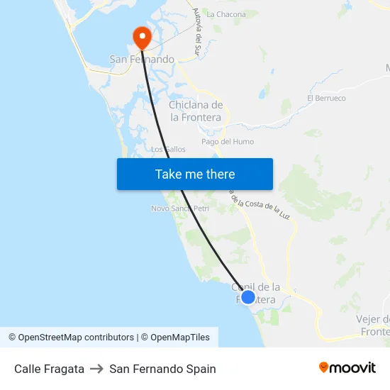 Calle Fragata to San Fernando Spain map