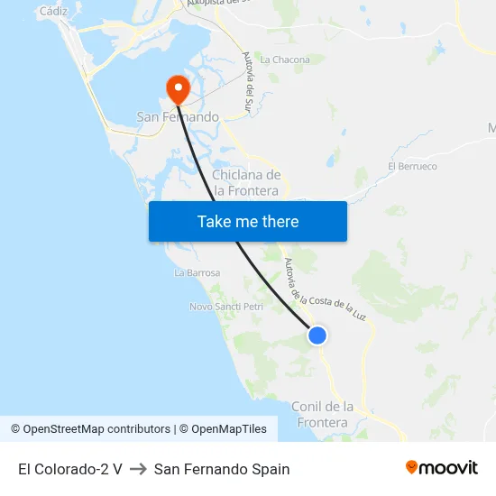 El Colorado-2 V to San Fernando Spain map