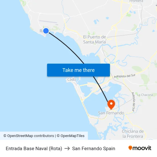 Entrada Base Naval (Rota) to San Fernando Spain map
