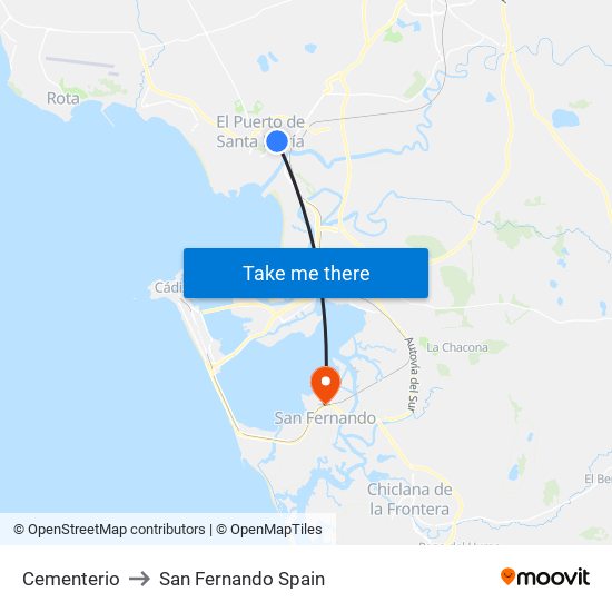 Cementerio to San Fernando Spain map