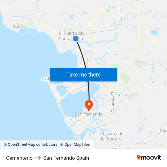 Cementerio to San Fernando Spain map
