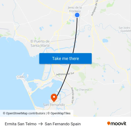 Ermita San Telmo to San Fernando Spain map