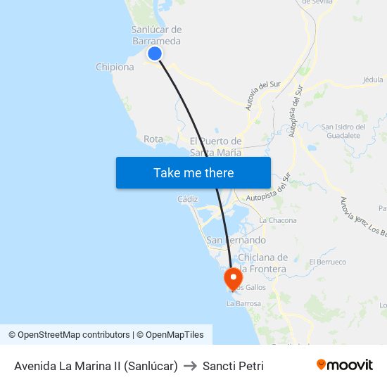 Avenida La Marina II (Sanlúcar) to Sancti Petri map
