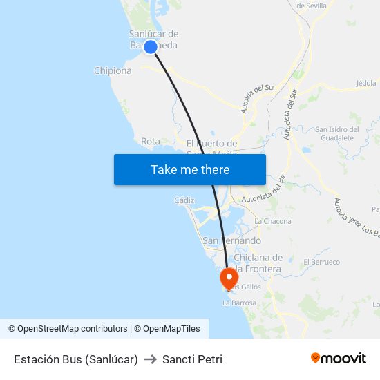 Estación Bus (Sanlúcar) to Sancti Petri map