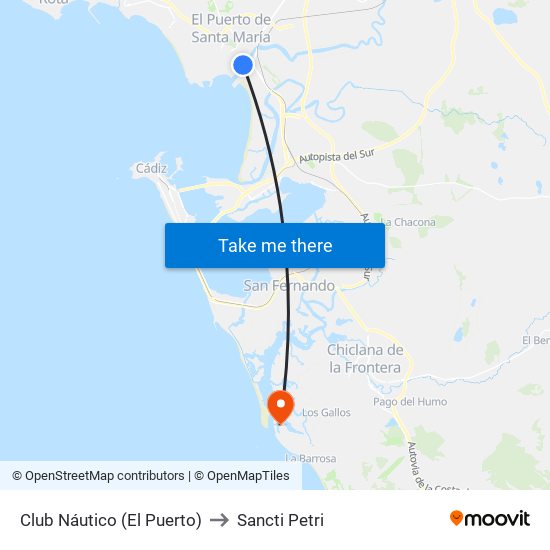 Club Náutico (El Puerto) to Sancti Petri map