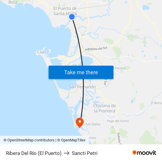 Ribera Del Río (El Puerto) to Sancti Petri map