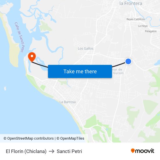 El Florín (Chiclana) to Sancti Petri map