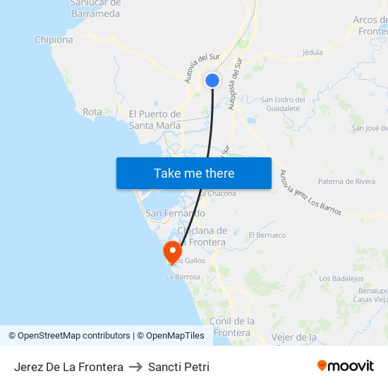 Jerez De La Frontera to Sancti Petri map