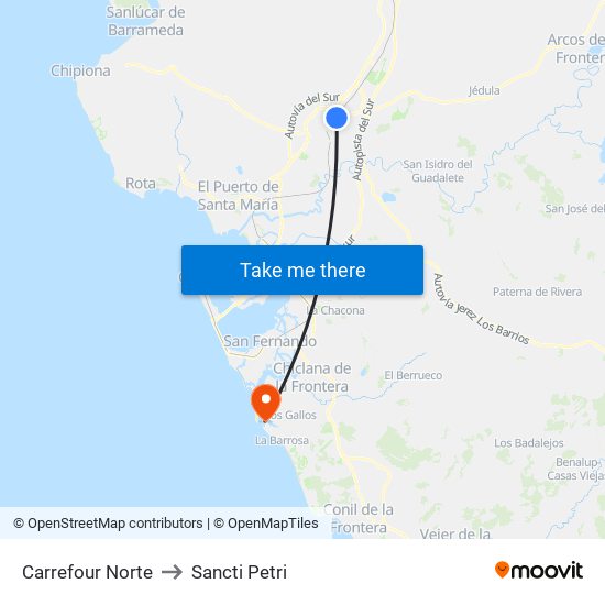 Carrefour Norte to Sancti Petri map