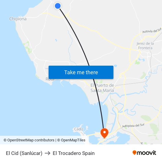 El Cid (Sanlúcar) to El Trocadero Spain map