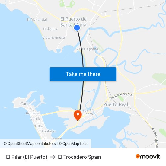 El Pilar (El Puerto) to El Trocadero Spain map