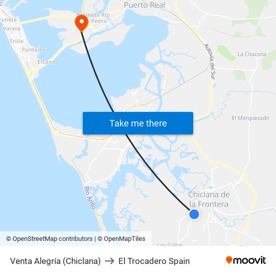 Venta Alegría (Chiclana) to El Trocadero Spain map