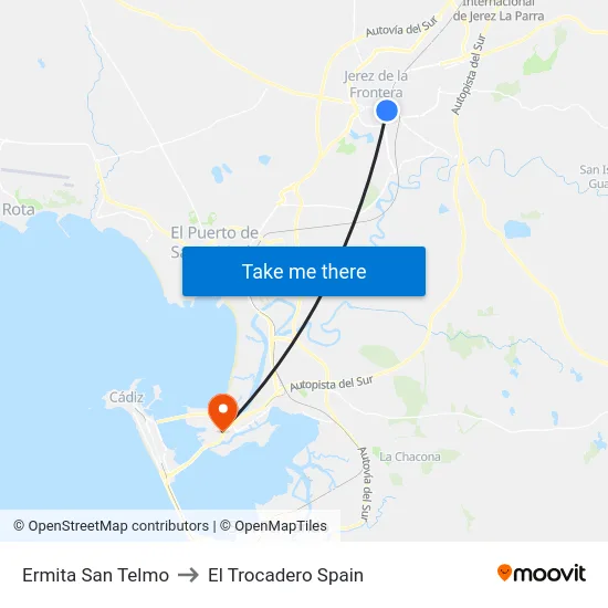 Ermita San Telmo to El Trocadero Spain map